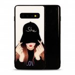 Wholesale Galaxy S10 Design Tempered Glass Hybrid Case (She Girl)